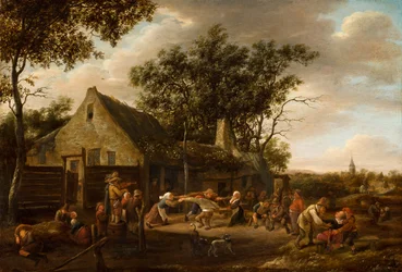 Dansende boeren voor een herberg