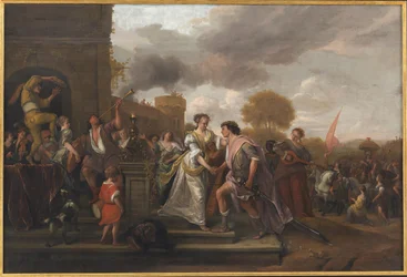 David keert terug als overwinnaar na het verslaan van Goliath en de Filistijnen