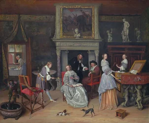 Fantasie Interieur met Jan Steen en de Familie van Gerrit Schouten