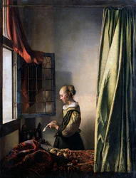 Meisje dat een brief leest bij een open venster, ca. 1659