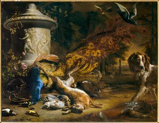 Stilleven met pauw en hond of De producten van de jacht. 1696 ...