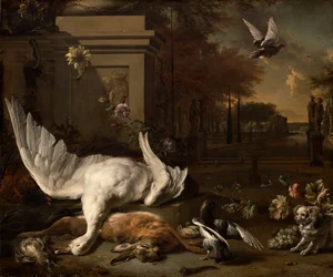 Stilleven met gans en wild voor een landgoed, ca. 1685 (olieverf op doek)