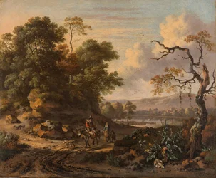 Landschap met een man op een ezel