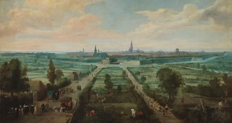Panoramisch zicht op Antwerpen vanuit het oosten