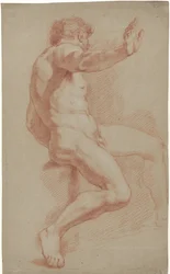 Zittend mannelijk naakt, profiel naar rechts