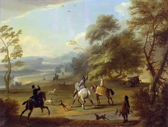 Een valkenjachtpartij, ca. 1690