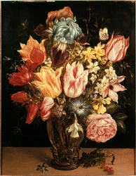 Boeket tulpen Schilderij door Jan Bruegel (of Breugel of Brueghel of Breughel) de oudere bekend als Bruegel de Fluwelen (1568-1625). 17e eeuw. Privécollectie