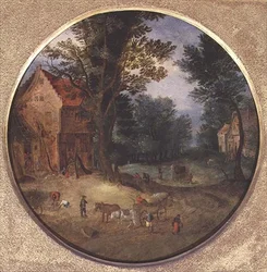 Vlaams Landschap met Karren en Figuren
