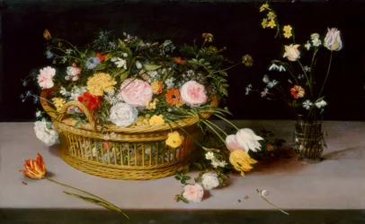 Bloemen in een Mand en een Vaas, 1615