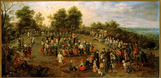 Volksdans voor de aartshertogen ... (schilderij op doek)