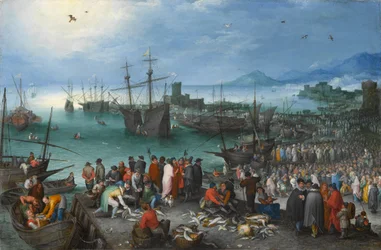 Havenscène met het vertrek van de heilige Paulus uit Caesarea, 1596