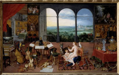 Het gehoor. Allegorie van de vijf zintuigen. Schilderij van Jan I Brueghel, bijgenaamd Fluwelen Brueghel (1568-1625). Vlaamse School