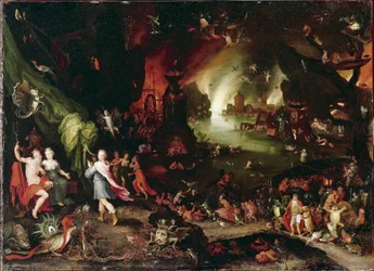 Orpheus in de onderwereld. Schilderij van Jan Bruegel de Oude, genaamd Bruegel de Velours (Brueghel of Breughel)