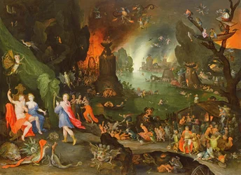 Orpheus met een harp spelend voor Pluto en Persephone in de onderwereld