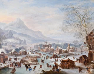 Winterscène met Schaatsers