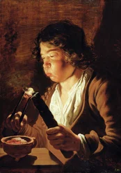 Vuur en kindertijd: Jongen met vuurijzers en fakkel