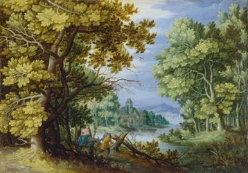 Boslandschap met vlucht naar Egypte, ca. 1620-50
