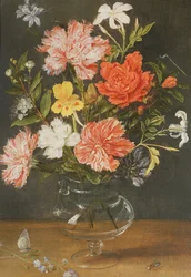 Stilleven van anjers en andere bloemen