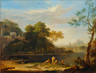 Landschap met badgasten ...