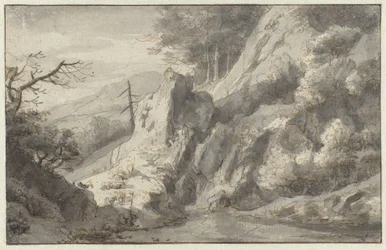 Berglandschap met dode naaldboom