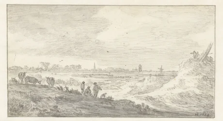 Landschap met figuren op een duin