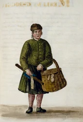 Chioggiaanse kantverkoper, illustratie uit manuscript van Venetiaanse kleding, Deel IV, c 68, door Jan Grevenbroeck (1731-1807), aquarel, Italië