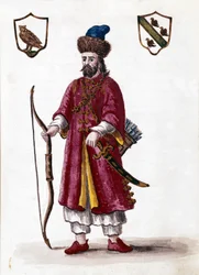 Marco Polo. Aquarel en inkttekening uit het manuscript 