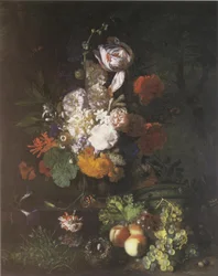 Bloemstuk met fruit en graszoden
