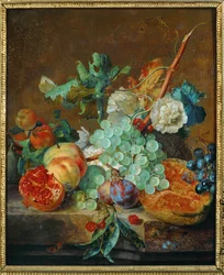 Bloemen en fruit (schilderij op canvas)