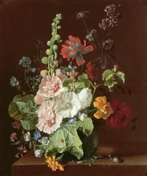 Stokrozen en Andere Bloemen in een Vaas, 1702-20