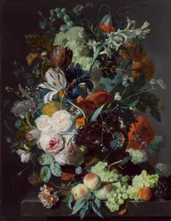 Stilleven met bloemen en fruit, ca. 1715