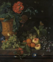 Terracotta Vaas met Bloemen en Vruchten