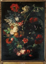 Vaas met bloemen op een sokkel (schilderij op doek)