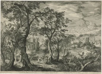 Berglandschap met de verzoeking van Christus