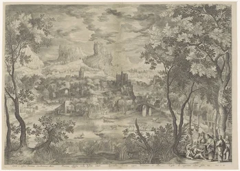 Landschap met Christus die een demon uitdrijft bij een stomme man