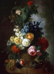 Stilleven van rozen en riddersporen. Schilderij van Jan van Os (1744-1808). Particuliere collectie.