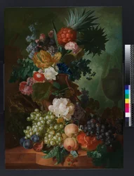 Vaas met bloemen en fruit, voor 1808