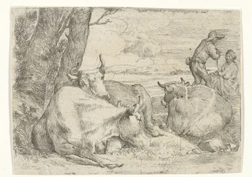Drie koeien en twee herders