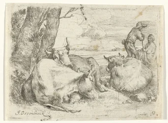 Drie koeien en twee herders