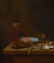 Stilleven met rookgerei en krabben
