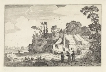 Figuren op een landweg bij een boerderij