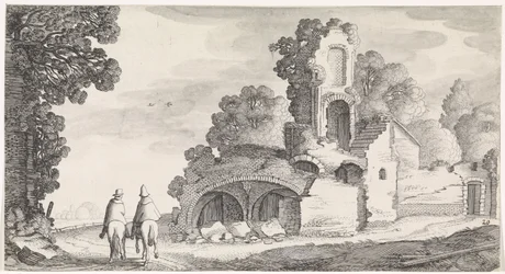 Landschap met ruïne en twee ruiters
