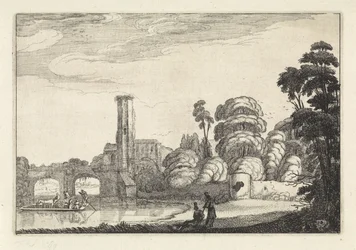 Pont bij een brug en een ruïne (Landschappen, Amenissimae aliquot requculae)