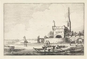 Pont met vee bij een fort in een rivierlandschap (Landschappen / Amenissimae aliquot requculae)