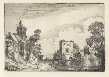 Toren en een kerk in een landschap (Amenissimae aliquot requculae, Landschappen)