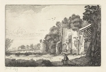 Vrouw met kind bij een ruïne van een huis (Landschappen / Amenissimae aliquot requculae)