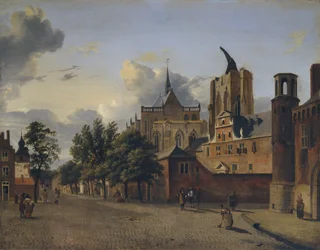 Een Straat in Keulen met de Onvoltooide Kathedraal in het Midden