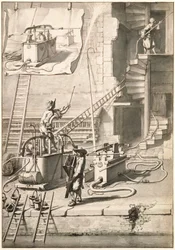 Vergelijking van de oude brandspuiten met Van der Heydens slangenbrandspuit