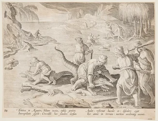 Krokodillenjacht in Tentyra, in Egypte, plaat 30 uit de Venationes Ferarum, Avium, Piscium serie