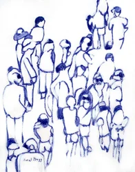 Crowd in Blue, ca. 2024 (gemengde techniek op papier)